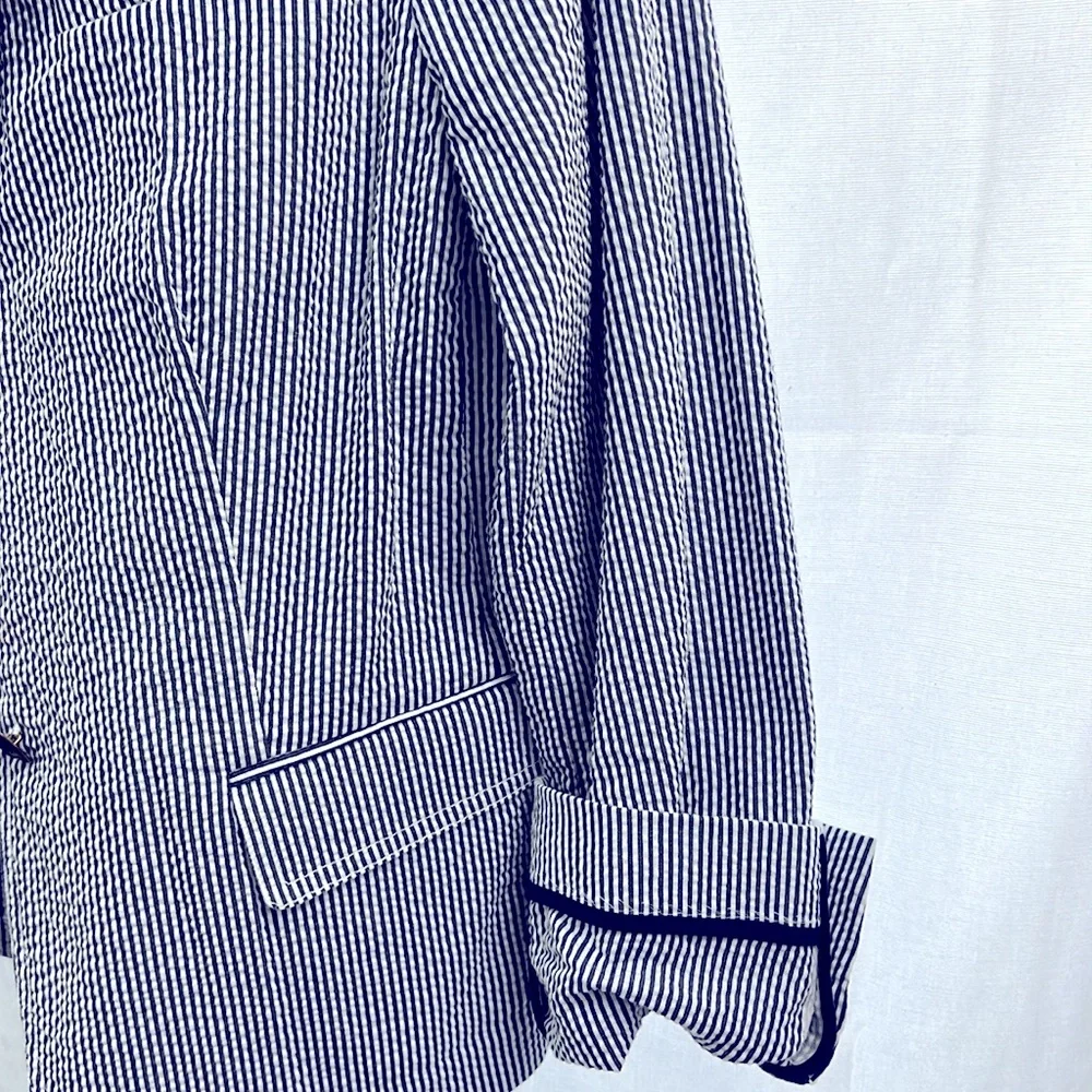 J. Crew Navy & White Striped Seersucker Blazer